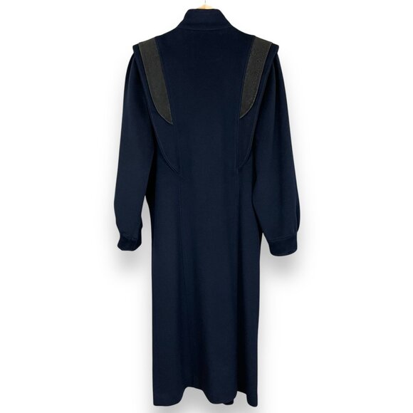 Vintage Wool Coat Long Women Blue Leather Trim‎ Snakeskin Print Mitrani Winter - Picture 15 of 16